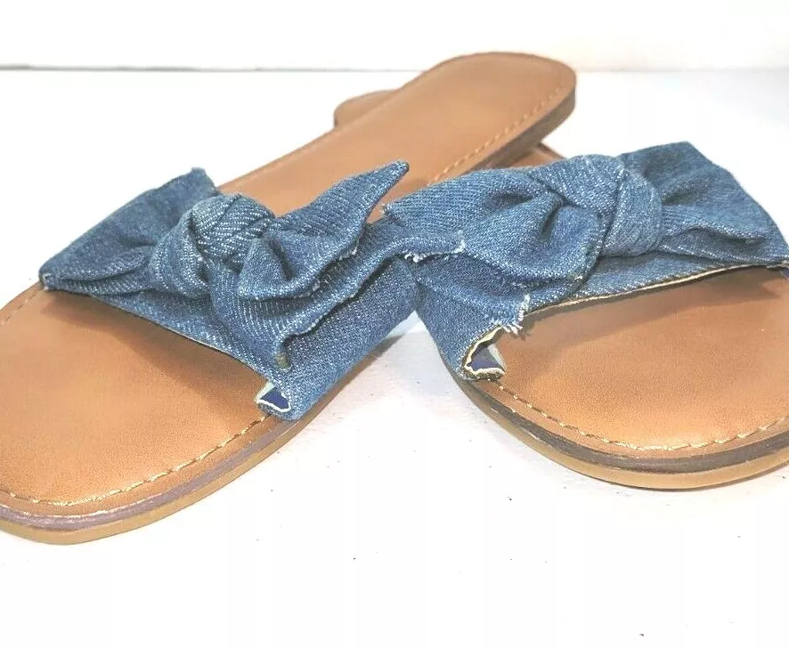 denim bow slides