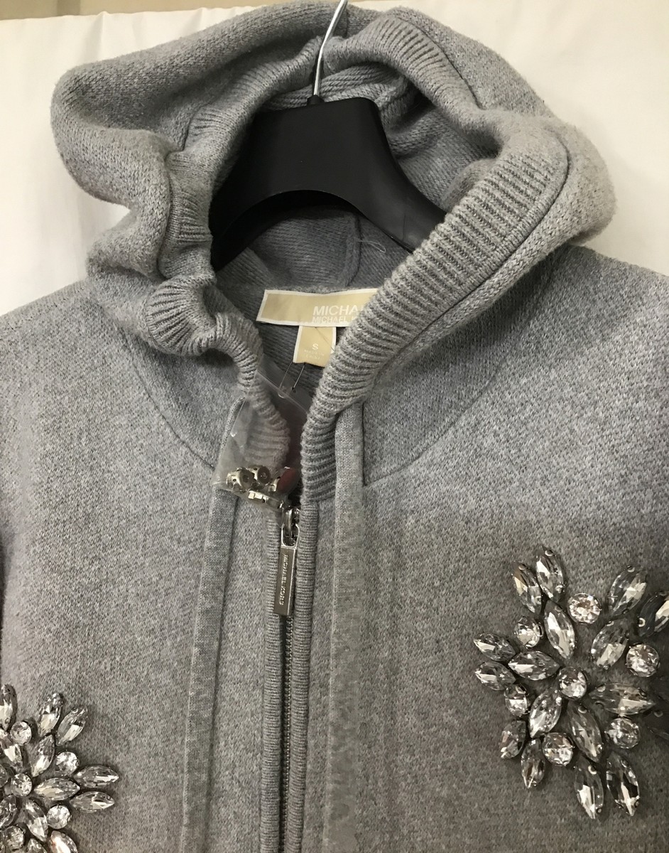 【00's】MICHEAL KORS Rhinestone Hoodie Michael Kors Zip Up Hooded Cotton Sweatshirt Rhinestone Snowflakes