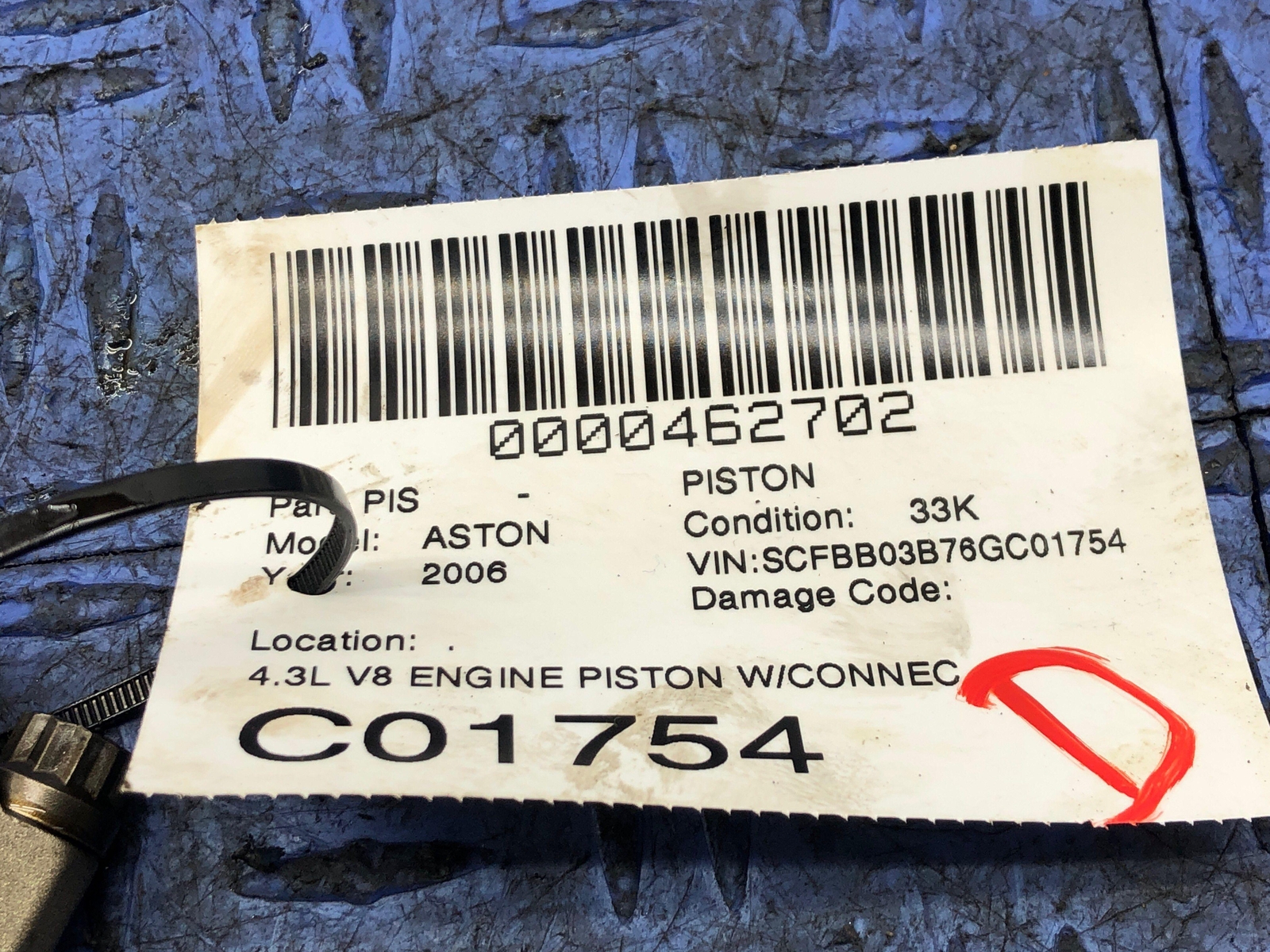 2006-2018 ASTON MARTIN VANTAGE V8 4.3L V8 ENGINE PISTON W/CONNECTION ROD OEM