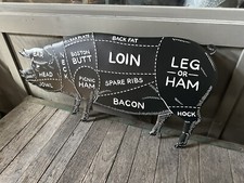 Large 40  Metal Pig Pork Cuts Sign Ham BBQ Bacon Grill Man Cave Art Hog Butcher