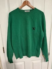 Vintage Burberrys Mens Green Lambswool Crew Sweater w/ Embroidered Logo, Sz L.