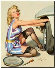 Vintage GIL ELVGREN Pinup Girl CANVAS PRINT Changing Tyre 16X12"