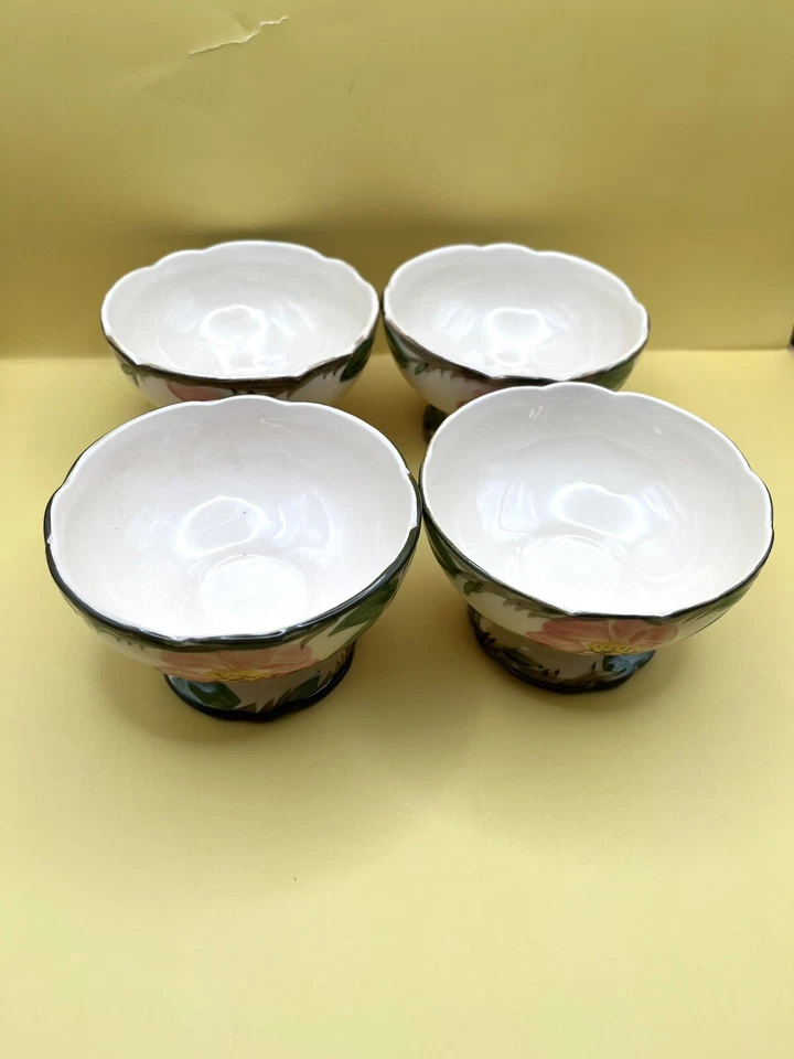 Rosa del desierto franciscana de 1950, taza de helado Sherbet de 4", rosas rosadas, hecha en EE. UU. Foto 2 de 4