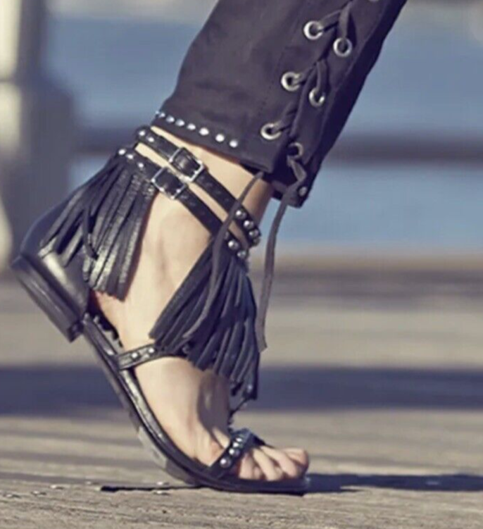 Sandali con frange Saint Laurent Nu Pieds in pelle da donna taglia 7 1 2