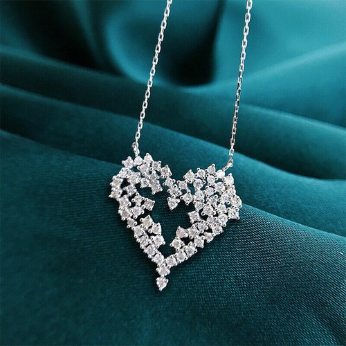 Ciondolo Moda Zirconi Cubici Cuore Placcato Argento Collane Gioielli Creati in Laboratorio - Foto 3 di 5