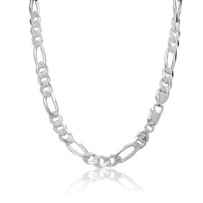 18" 925 Solid Sterling Silver Italian Figaro Chain Necklace