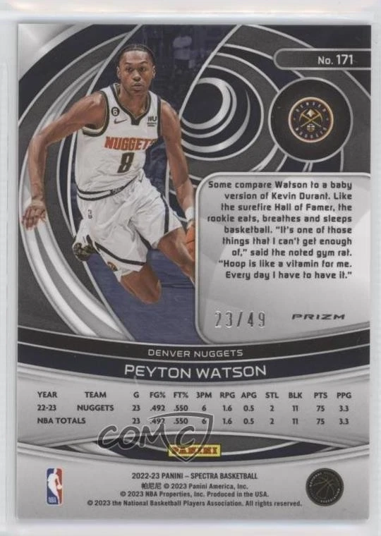 2022-23 Panini Spectra Rookies Astral Prizm /49 Peyton Watson #171 Rookie RC - Image 2 of 2