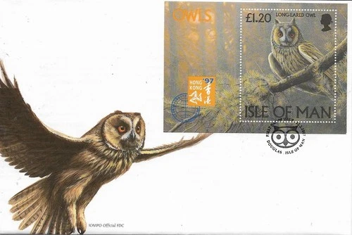 1997 ISLE OF MAN BIRDS OWLS MIN SHEET ON SUPERB FDC