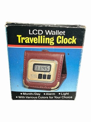 Vintage LCD Wallet Travelling Clock Reisewecker Digital Alarm Uhr funktioniert