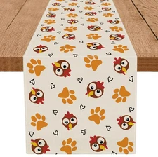 Thanksgiving Table Runner Turkey Dog Paw Table Runners Thankful Fall Kitchen ...