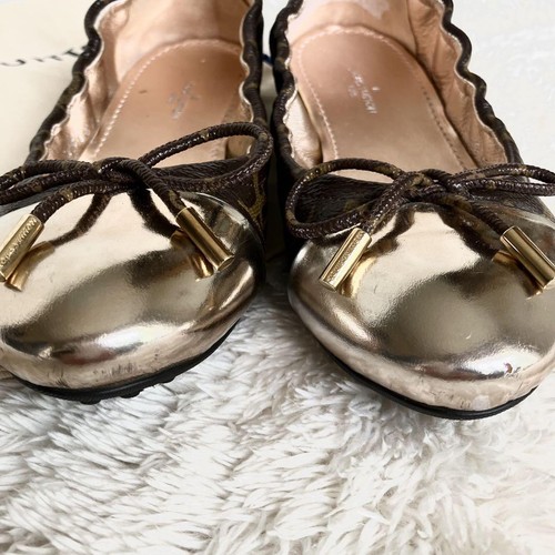 LOUIS VUITTON Monogram Design Flat Pumps Ballet Shoes Brown Size34/US4 NoBox - Picture 2 of 24