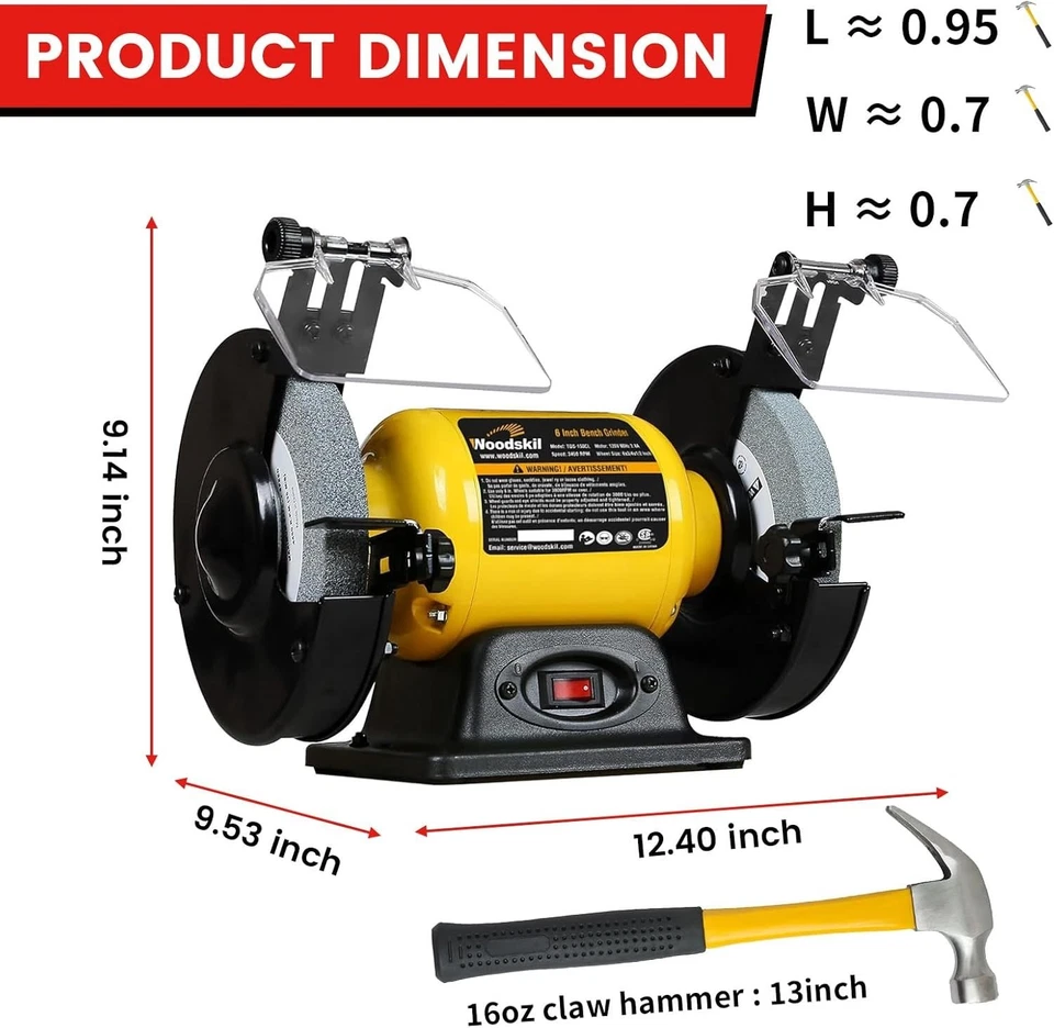 Bench Grinder Alloy Steel 6 Inch High Speed Tool Sharpening Home Workshop - Image 4 of 4