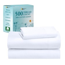 Twin Size Sheet Set - 100 Cotton, 500 Thread Count, Cooling Deep Pocket - White