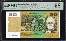 Australia 50 Dollars 47f R511 1989 Phillips Fraser PMG58 Choice aUNC SCARCE DATE