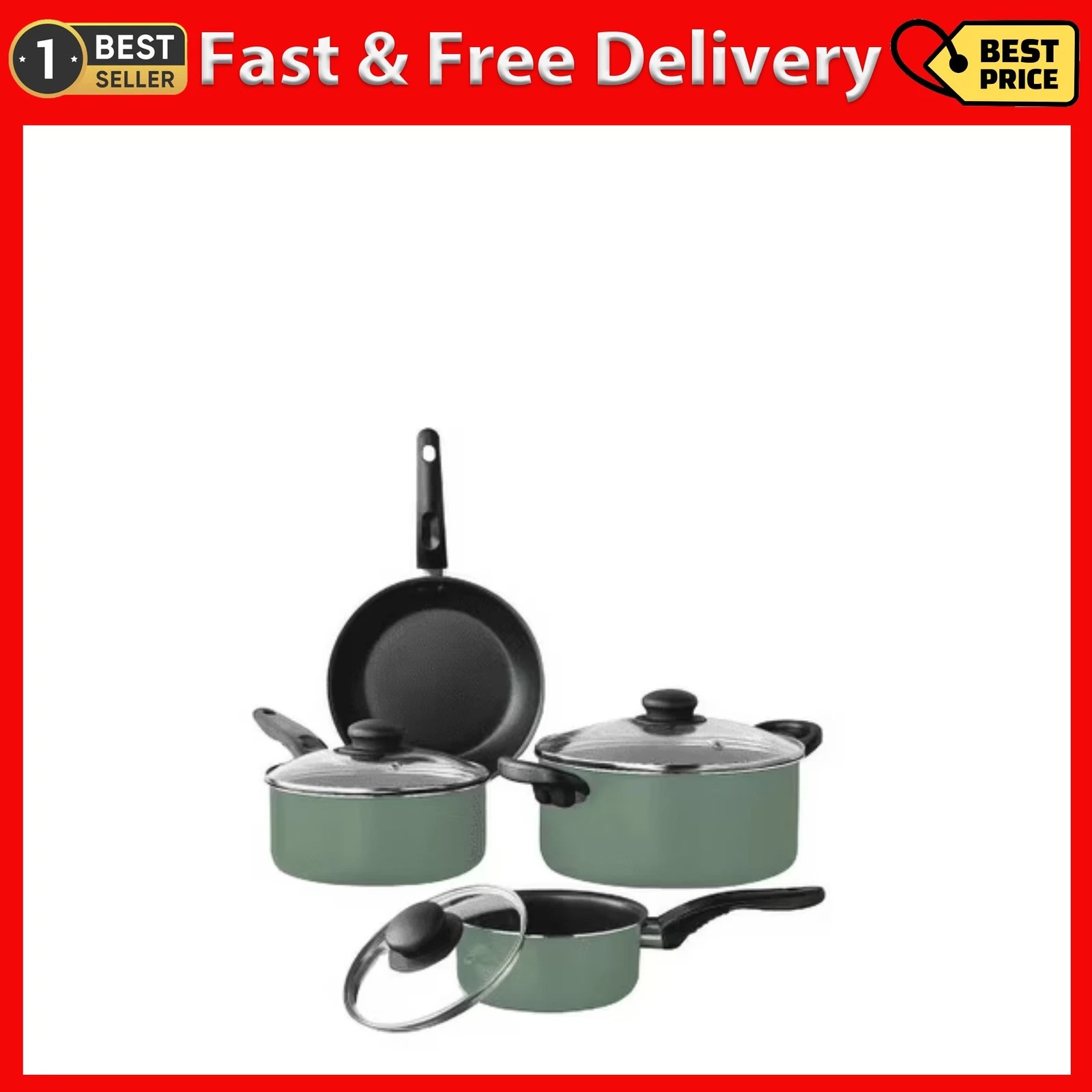 Mainstays 7 Piece Nonstick Aluminum Pots and Pans Cookware Set, Green