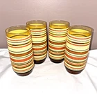 Vintage Retro 70s Anchor Hocking Striped Amber Glass Drinking Tumblers Set of 4