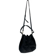 Mark & Graham Black Pebbled Leather Drawstring Crossbody Bag Purse Pre-Owned