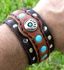 Adjustable bracelet sterling silver Bear claw genuine Buffalo Bison leather