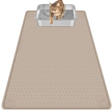 Large Silicone Cat Litter Mat 40"x28" - Waterproof, Easy Clean, Khaki Color