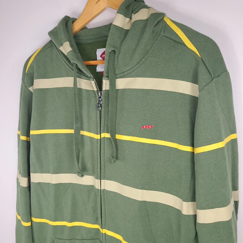 Sudadera con Capucha Foursquare Rayas Cremallera - Para Hombre Mediana - Verde Amarillo Patín... Foto 2 de 4