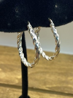 IBB Signed 25mm Twisted Sterling Silver Hoop Earrings 1.25 