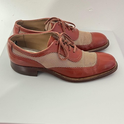 Vintage Spectator Oxford Shoes Mens 6C Brown Leather Mesh Two Tone Cap Toe