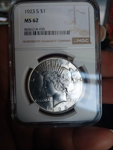 1923 S NGC MS62 Peace Silver Dollar $1 US Mint 1923-S MS-62 Better Date Color !