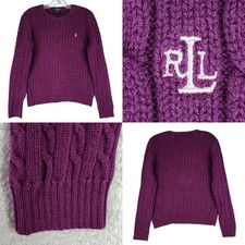 Polo Ralph Lauren Sweater Pullover Women  s Size Medium Cable Knit Vtg Purple