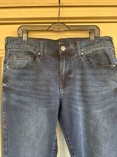 True Religion Jeans Ricky Relaxed Straight Blue Denim Red Stitch NWT Size 34 - Picture 2 of 16