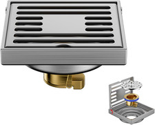 Floor Drain, Square Shower Floor Drain with Flip Cover, anti Clogging Anti-Odor