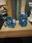 FENTON Vintage  ART GLASS  BLUE BEAR And ELEPHANT HAND PAINTED AND SIGNED Set X2