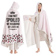 QERPRE Spoiled Wife Wearable Blanket Hoodie, 73 x 47 inches, Pinkish White