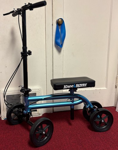 KneeRover Adjustable Height Movement Trainer Knee Walker Blue 4-Wheel Backrest