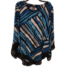 Alfani Abstract Stripe Poncho Tunic Top Blue Black White Women's Size L