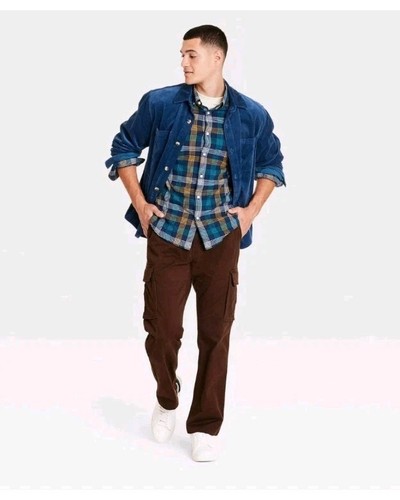 Men's Mid-Weight Corduroy Long Sleeve Button-Down Shirt - Goodfellow & Co Blue M - Picture 3 of 3