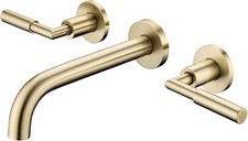 Bathroom Faucet Dual Lever Handle Wall Mounted w/ Brass Rough In Valve Gold