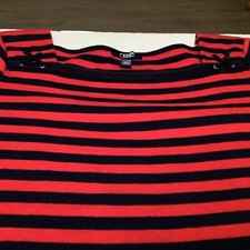 Chaps Ralph Lauren Women Striped Short Cap Sleeve Preppy Shirt Dress XL Red Navy