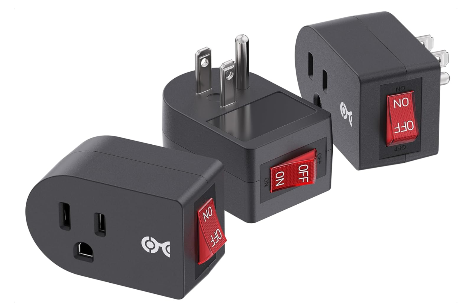 3 Pack Grounded Outlet With ON Off Switch Single Plug In Power Button - Picture 1 of 7