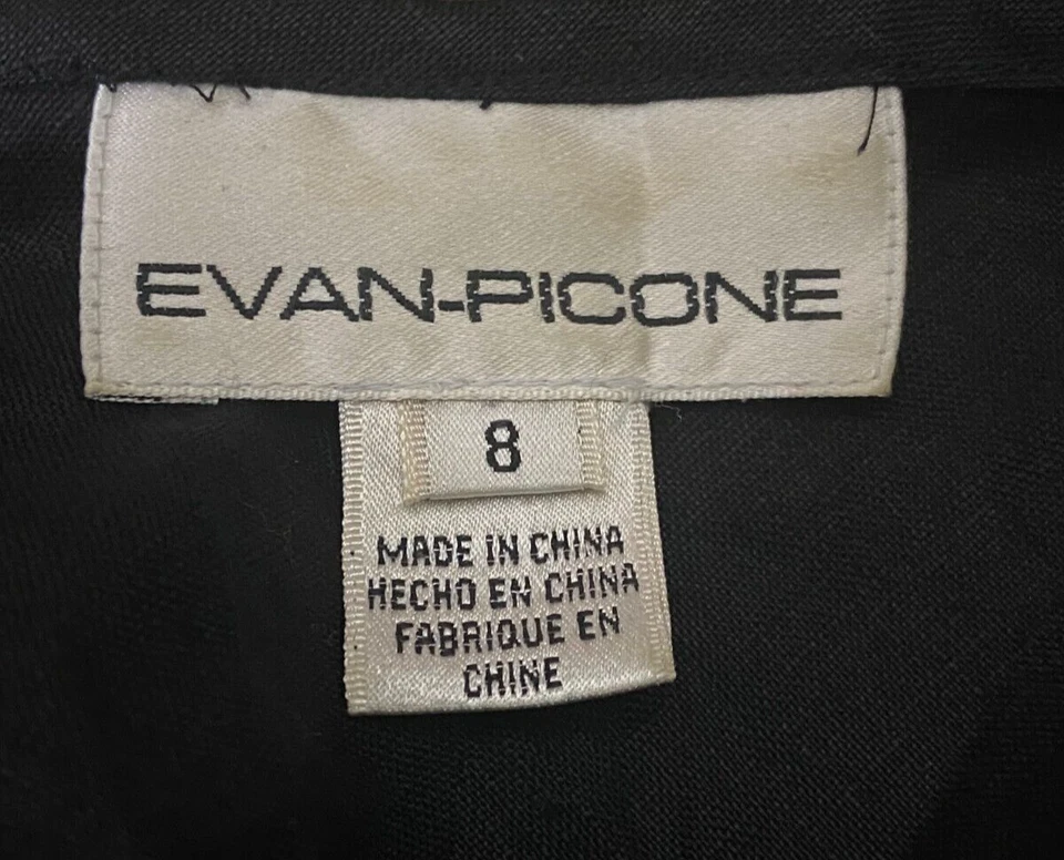 Vestido Evan Picone para mujer 8 negro sin mangas 100 % lino bordado hasta el tobillo Foto 4 de 4