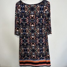 Vince Camuto Womens Sheath Dress Size 8 Blue Stretch 3/4 Sleeves Zip Back