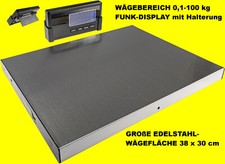 Paketwaage Versandwaage 0,1-100 kg 38x30cm Edelstahl-Platte Waage m.Funk-Display