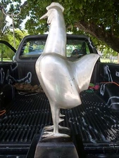 HUGE MID CENTURY MODERN OR ART DECO STYLIZED NICKEL PLATED BRONZE ROOSTER