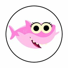 48 PINK BABY SHARK ENVELOPE SEALS LABELS STICKERS 1.2