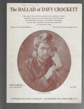VINTAGE SHEET MUSIC BALLAD of DAVY CROCKETT 1954 FESS PARKER Walt Disney Prod