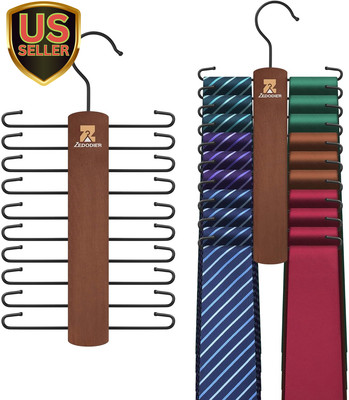Wooden Tie Rack, Tie Hanger for Men Closet, 20 Storage Capacity, Non-Slip Rot...