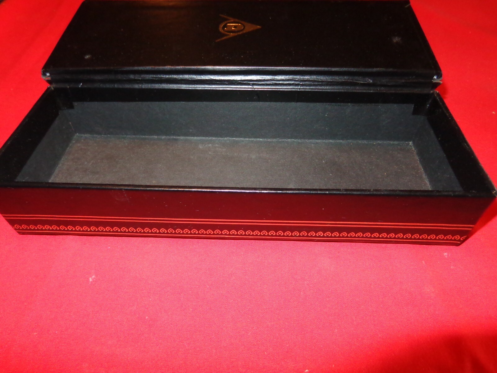 LARGE ANTIQUE STORAGE BOX BLACK WITH GOLD PATTERN VERY UNIQUE ART WORK
