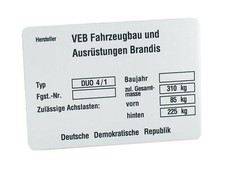 Typenschild passend für Duo 4/1 alte Ausführung (Aluminium)
