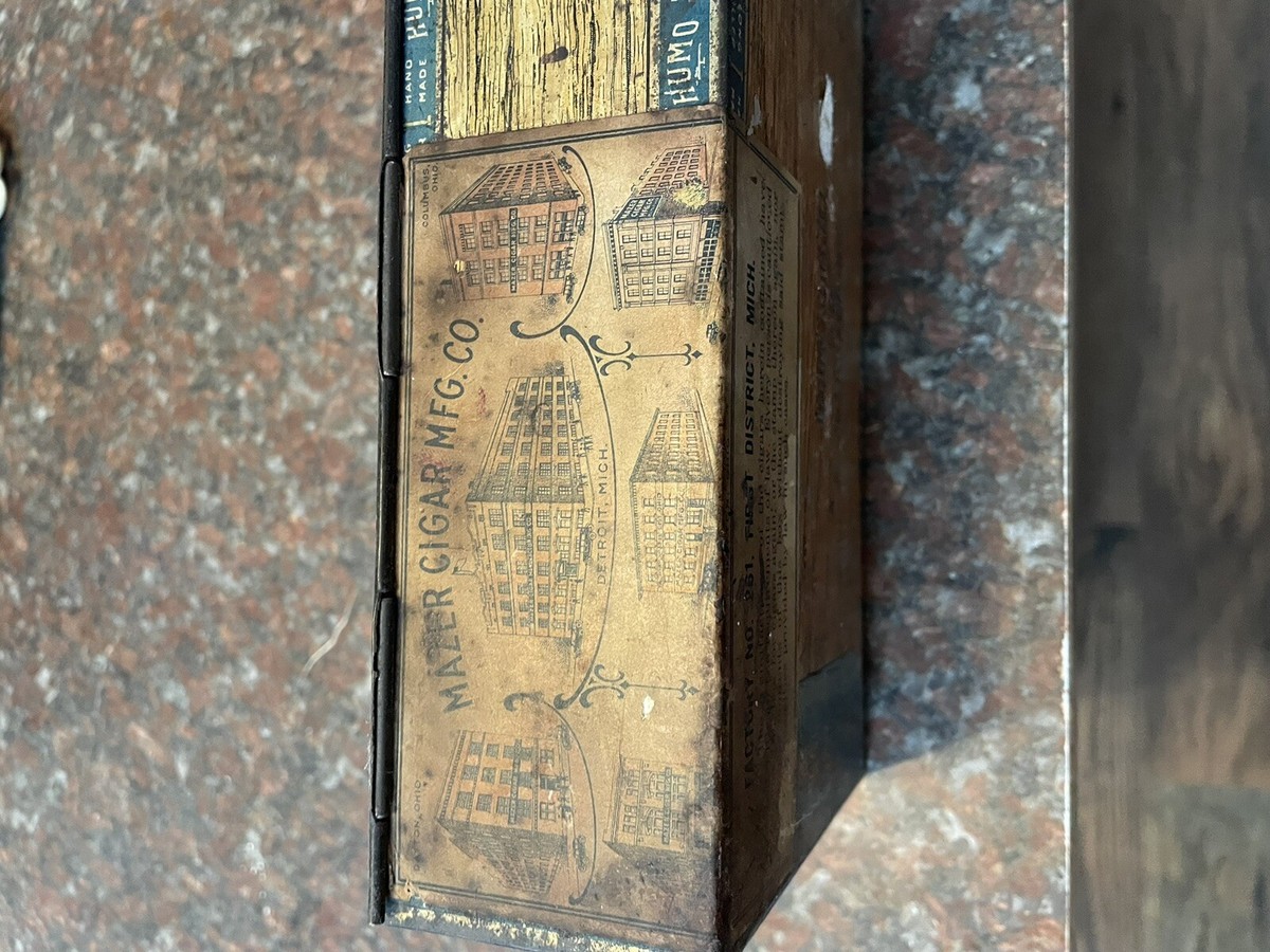 Vintage Humo Mazer Cigar Mfg Detroit Old Tin Box Counter Display