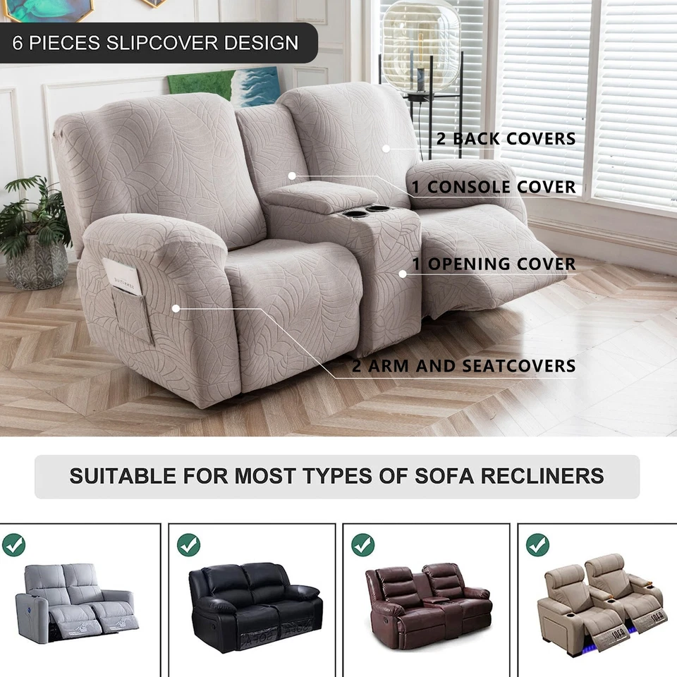 Recliner Loveseat Cover with Middle Console Sofa slipcover, Stretch Reclining - Image 3 of 4