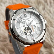 Bulova Marine Star Automatic White Dial Orange Rubber Strap Men's Watch 98A226